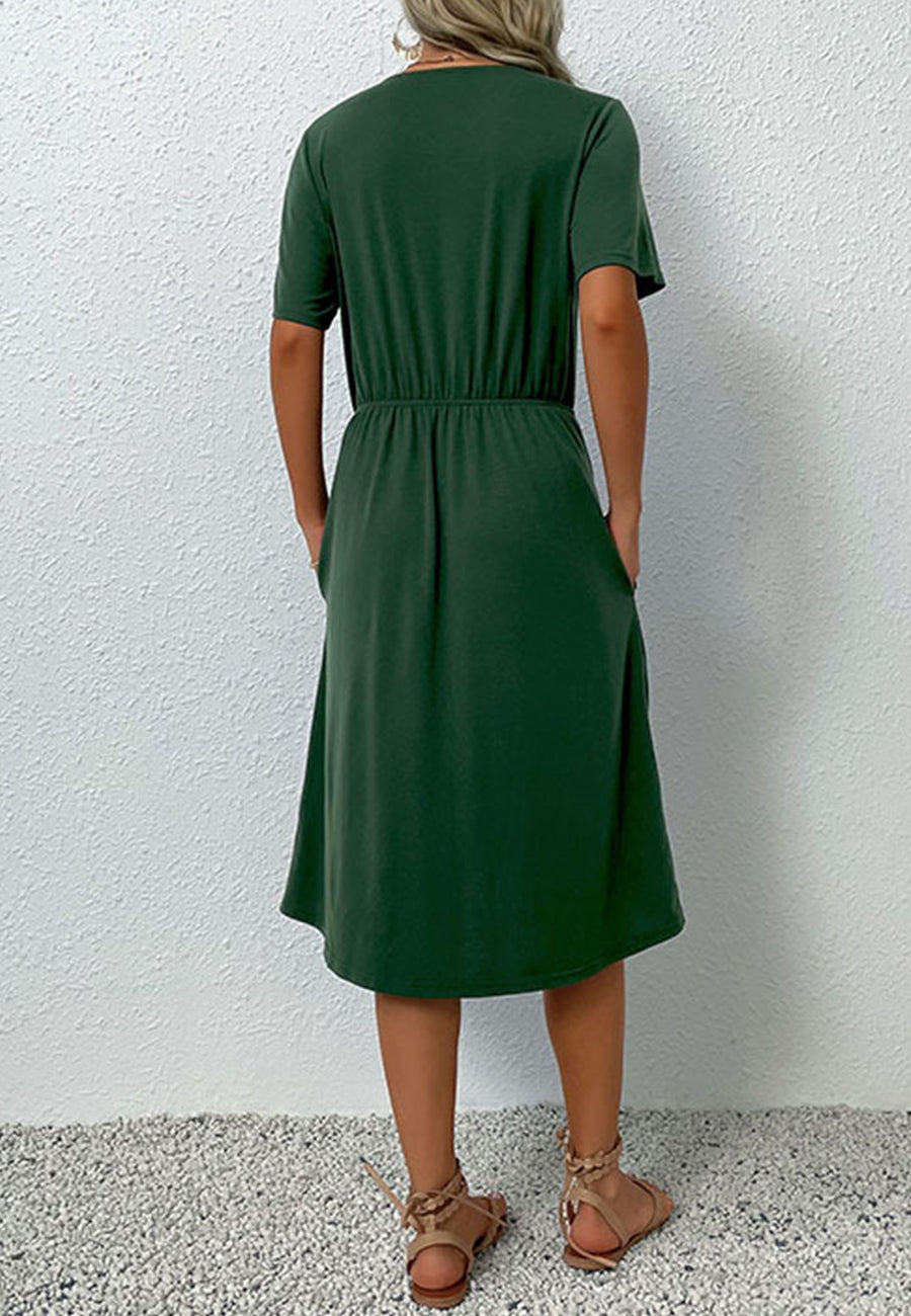 Overlap Hem Button Front Dress