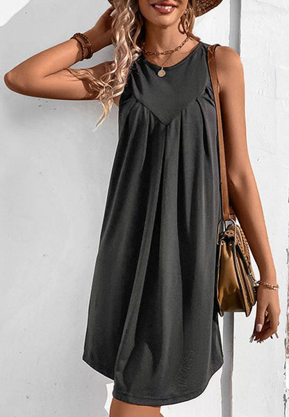 Solid Round Neck Shift Dress