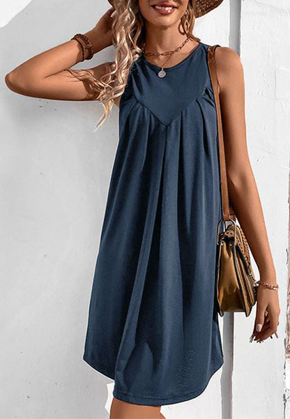 Solid Round Neck Shift Dress