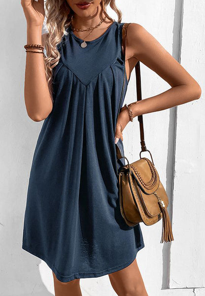 Solid Round Neck Shift Dress