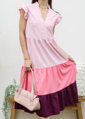 Ruffle Sleeve Color Block Dress