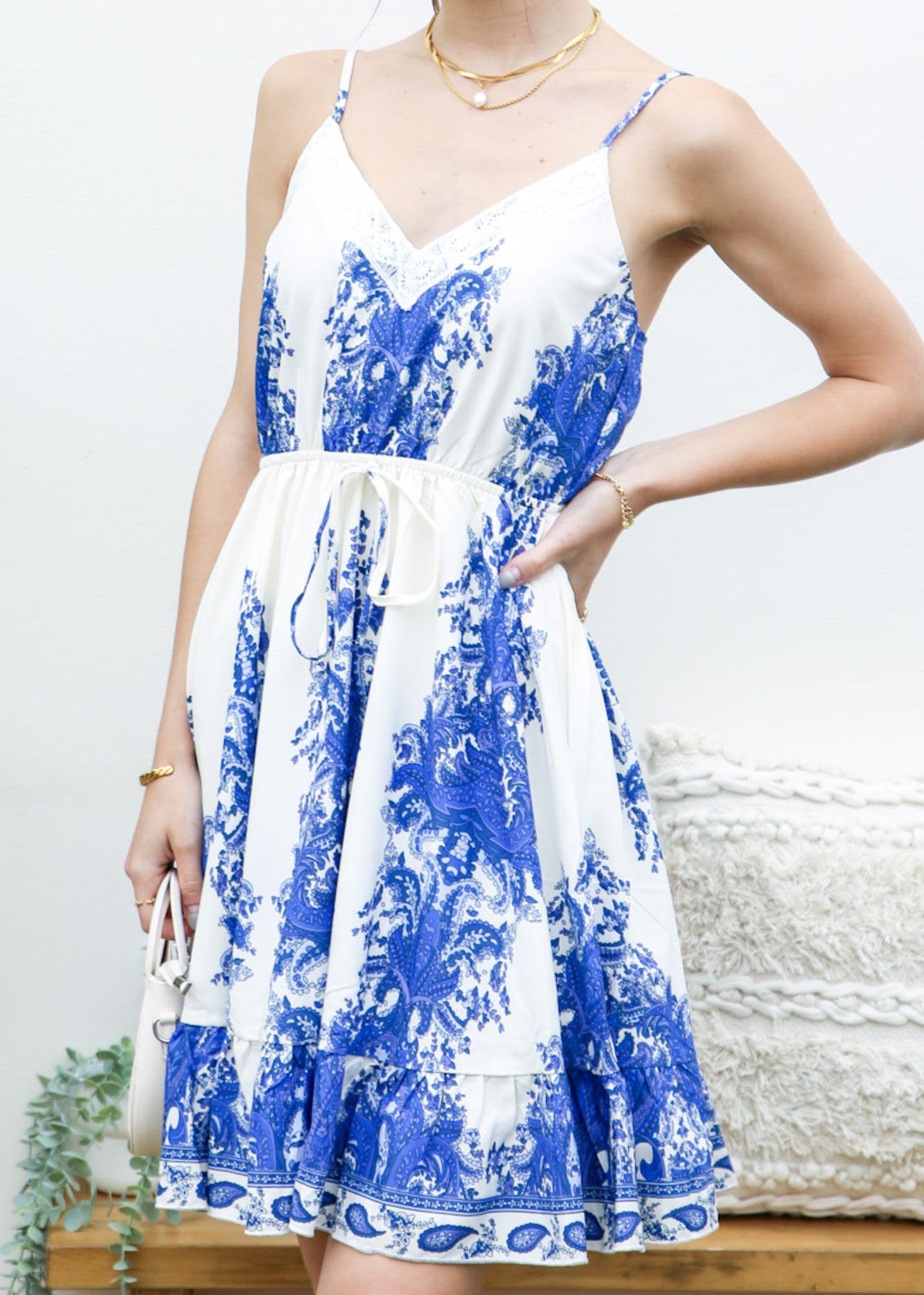 Crochet V Neck Paisley Dress