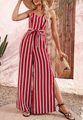 Striped Print Side Slit Jumpsuit