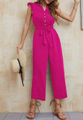 Ruffle Shoulder Contrast Button Jumpsuit