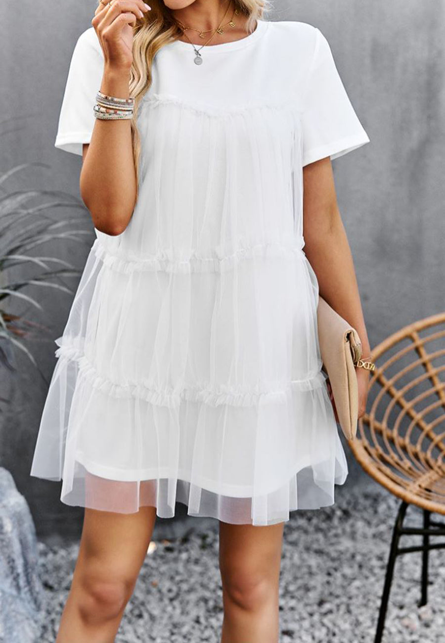 Vestido de tul con cuello redondo