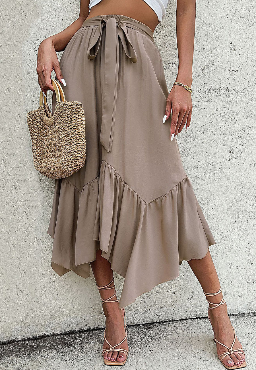 SHEIN Ruffle Trim Asymmetrical Hem Skirt | SHEIN IN