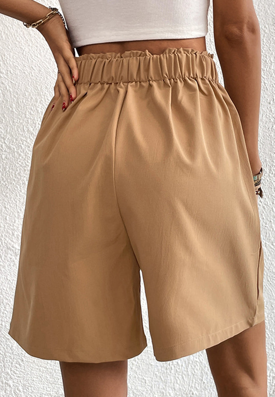 Double Button Pleated Bermuda Shorts