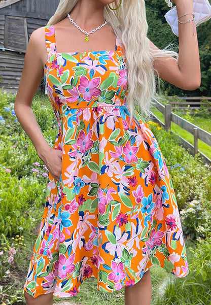 Multicolor Floral Square Neck Dress
