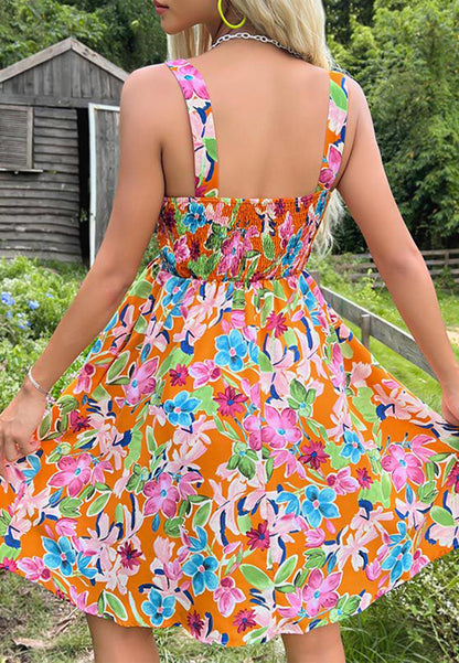 Multicolor Floral Square Neck Dress