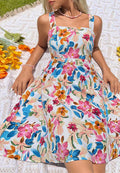 Multicolor Floral Square Neck Dress