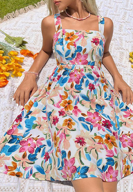 Multicolor Floral Square Neck Dress