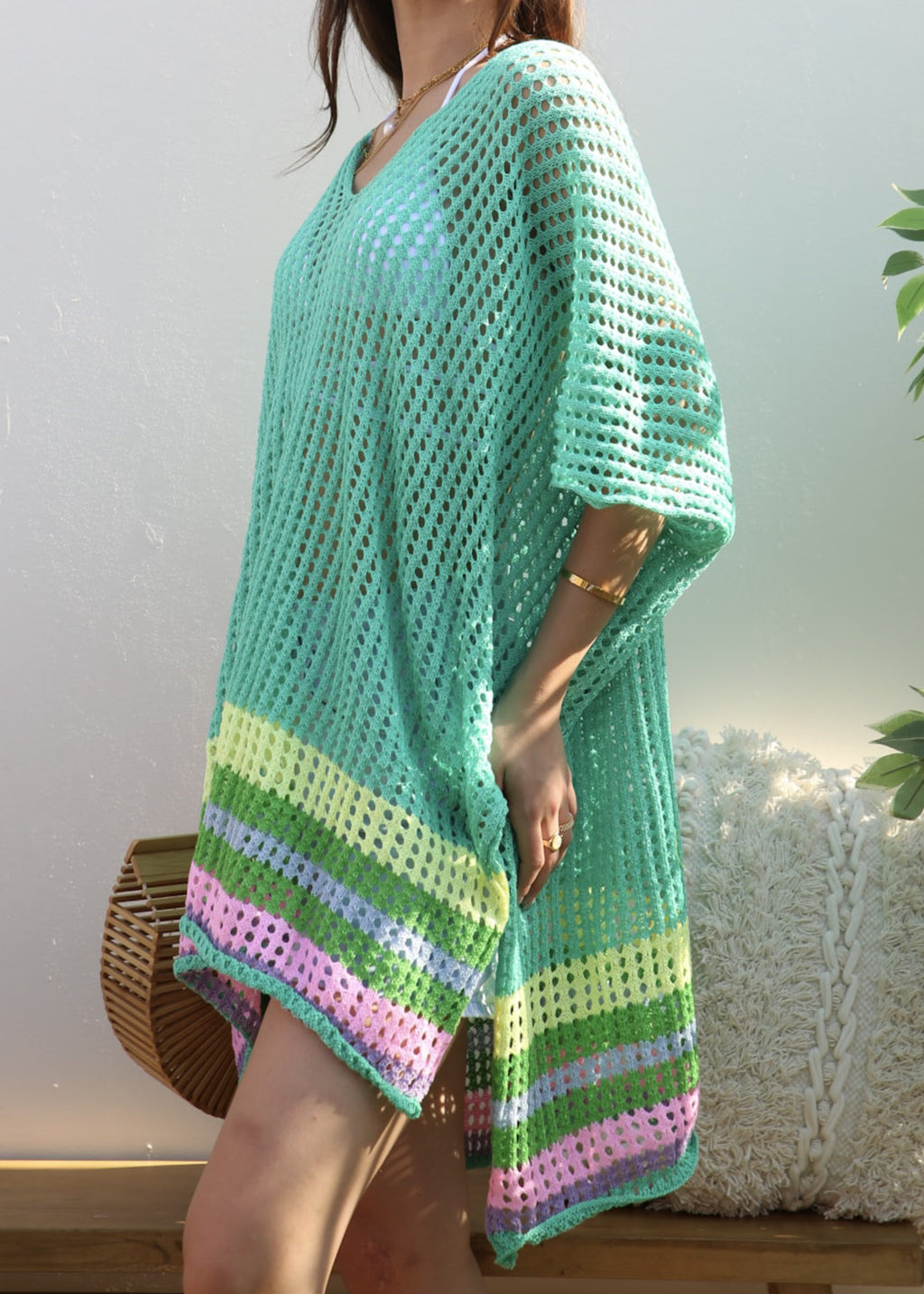 Rainbow Striped Hem Cover-Up