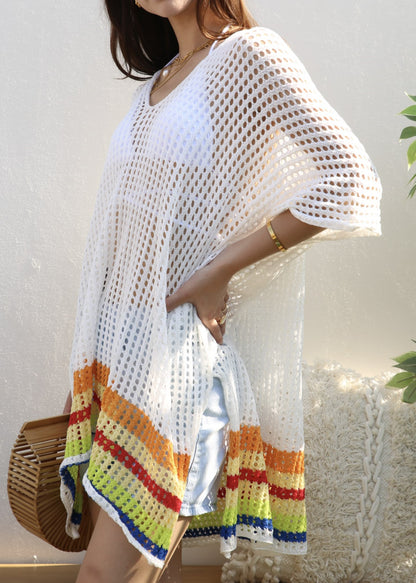 Vestido playero con dobladillo de rayas de arcoíris