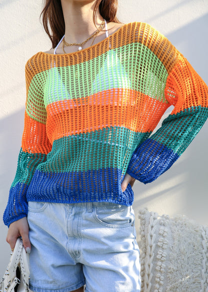Suéter de crochet de rayas multicolor