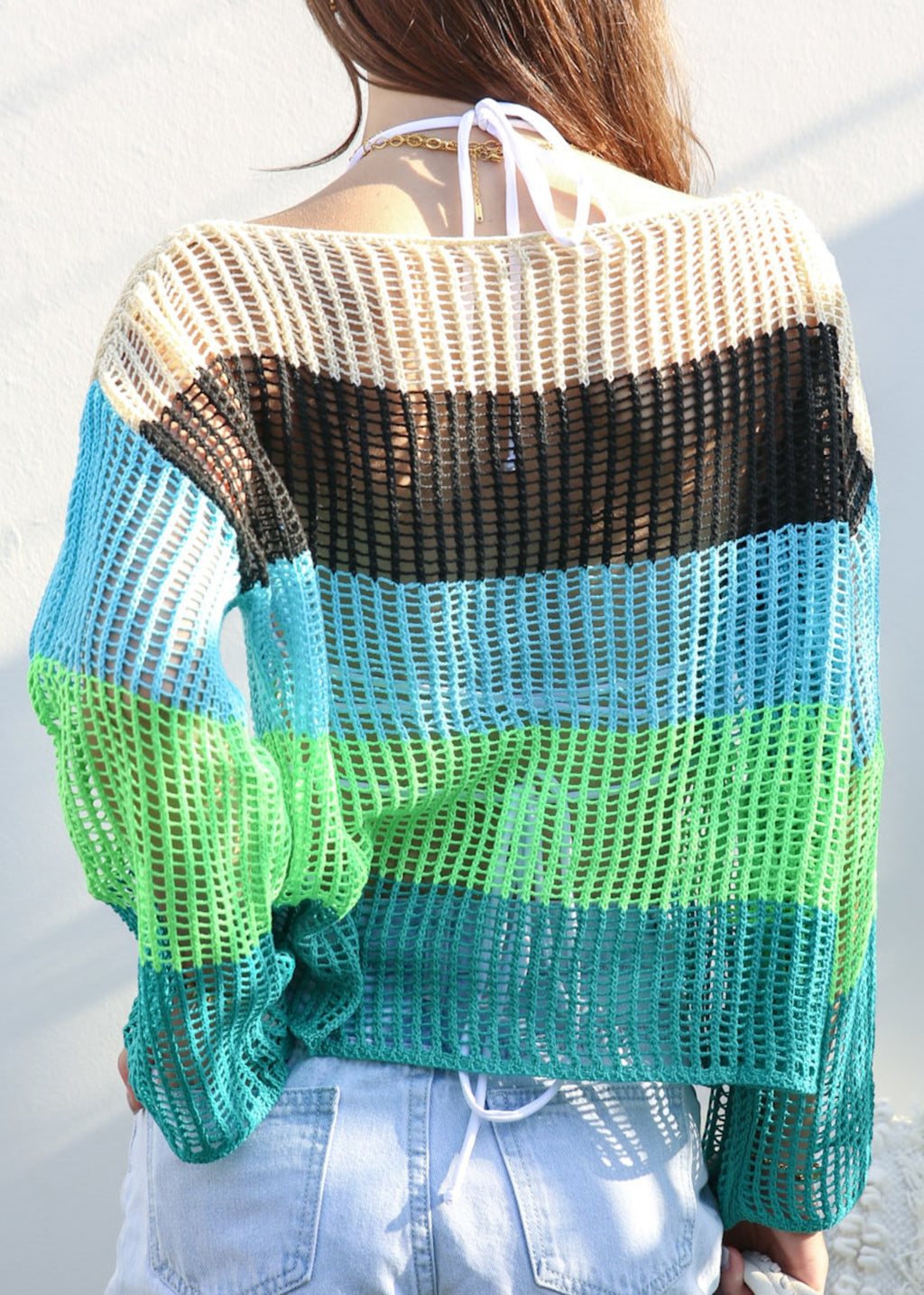 Multicolor Striped Crochet Sweater