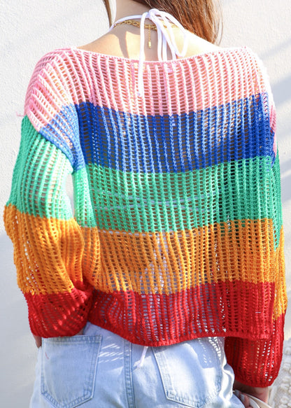 Suéter de crochet de rayas multicolor