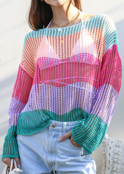 Suéter de crochet de rayas multicolor