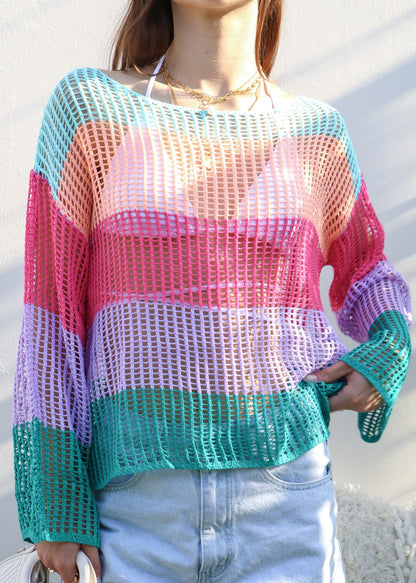 Suéter de crochet de rayas multicolor