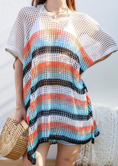 Multicolor Striped Asymmetrical Hem Cover-Up