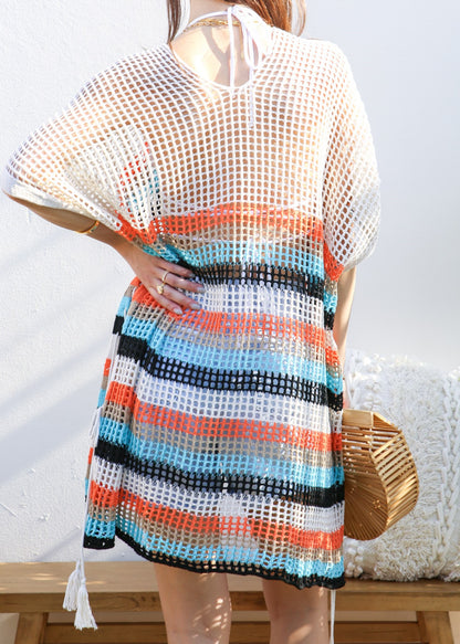 Multicolor Striped Asymmetrical Hem Cover-Up
