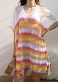 Multicolor Striped Asymmetrical Hem Cover-Up