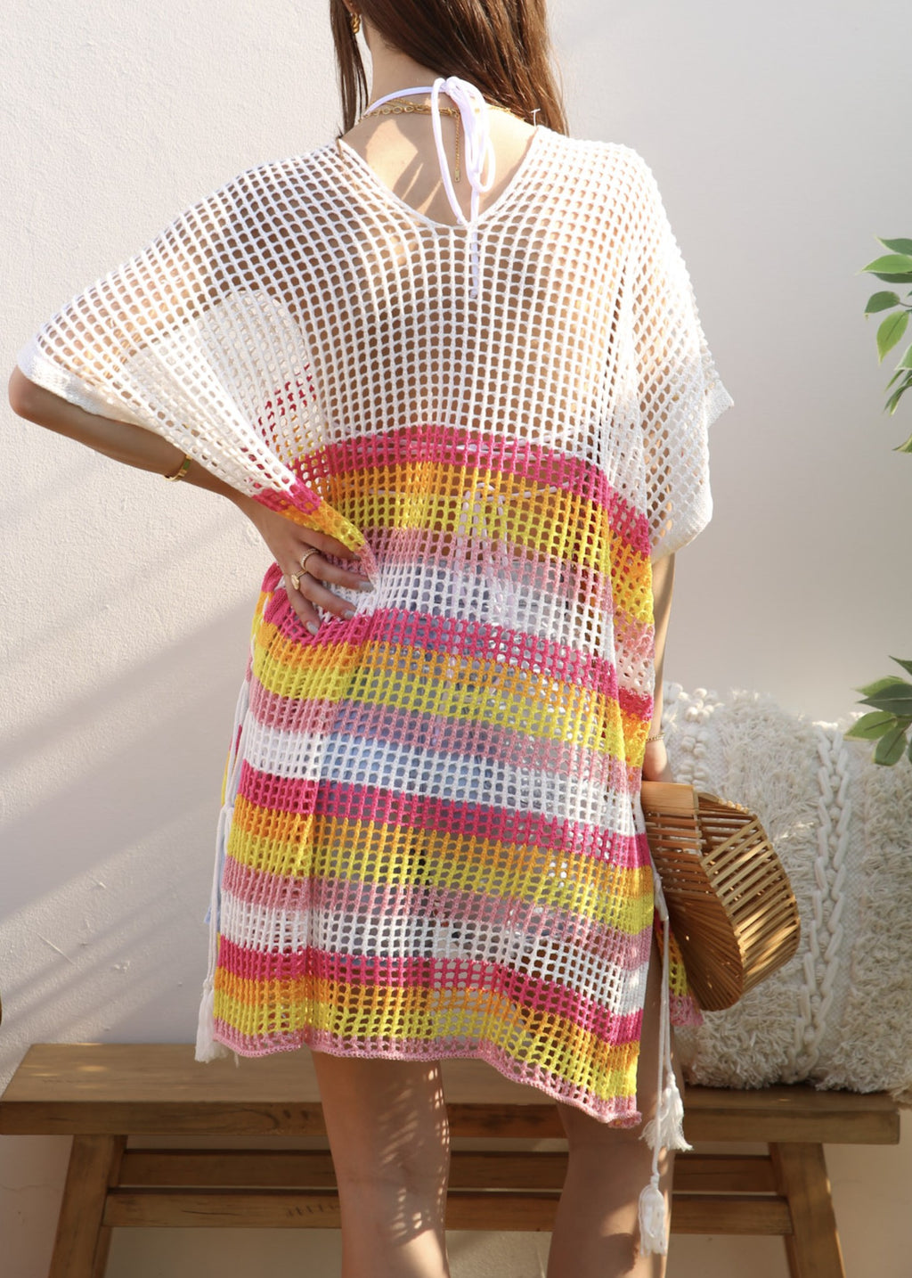 Multicolor Striped Asymmetrical Hem Cover-Up