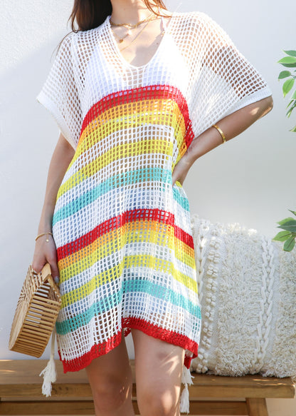 Multicolor Striped Asymmetrical Hem Cover-Up