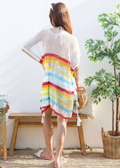 Multicolor Striped Asymmetrical Hem Cover-Up