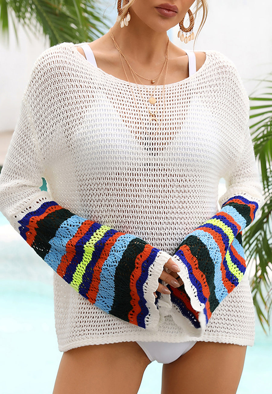 Multicolor Striped Long Sleeve Cover-Up