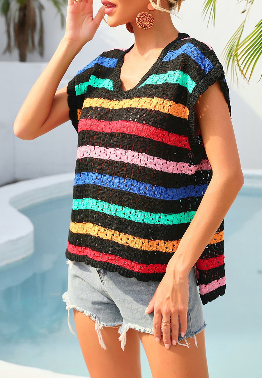 Chaleco de rayas con borde festoneado