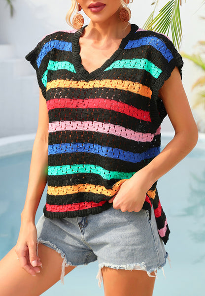 Chaleco de rayas con borde festoneado