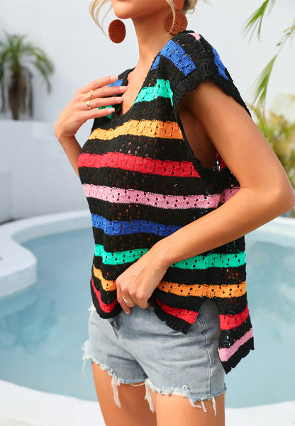 Chaleco de rayas con borde festoneado