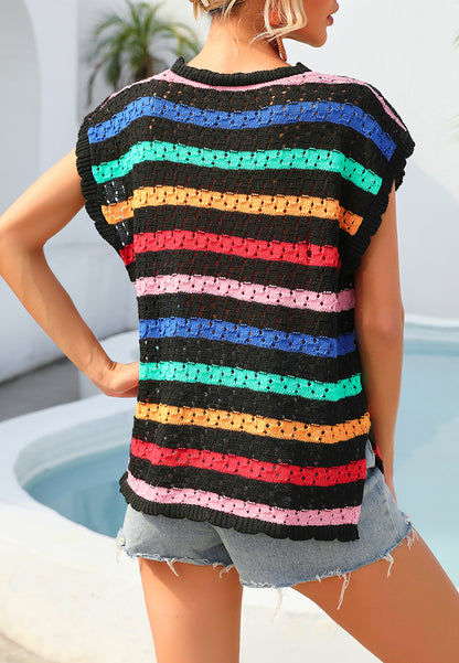 Chaleco de rayas con borde festoneado