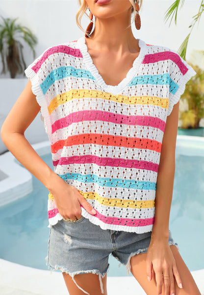 Chaleco de rayas con borde festoneado