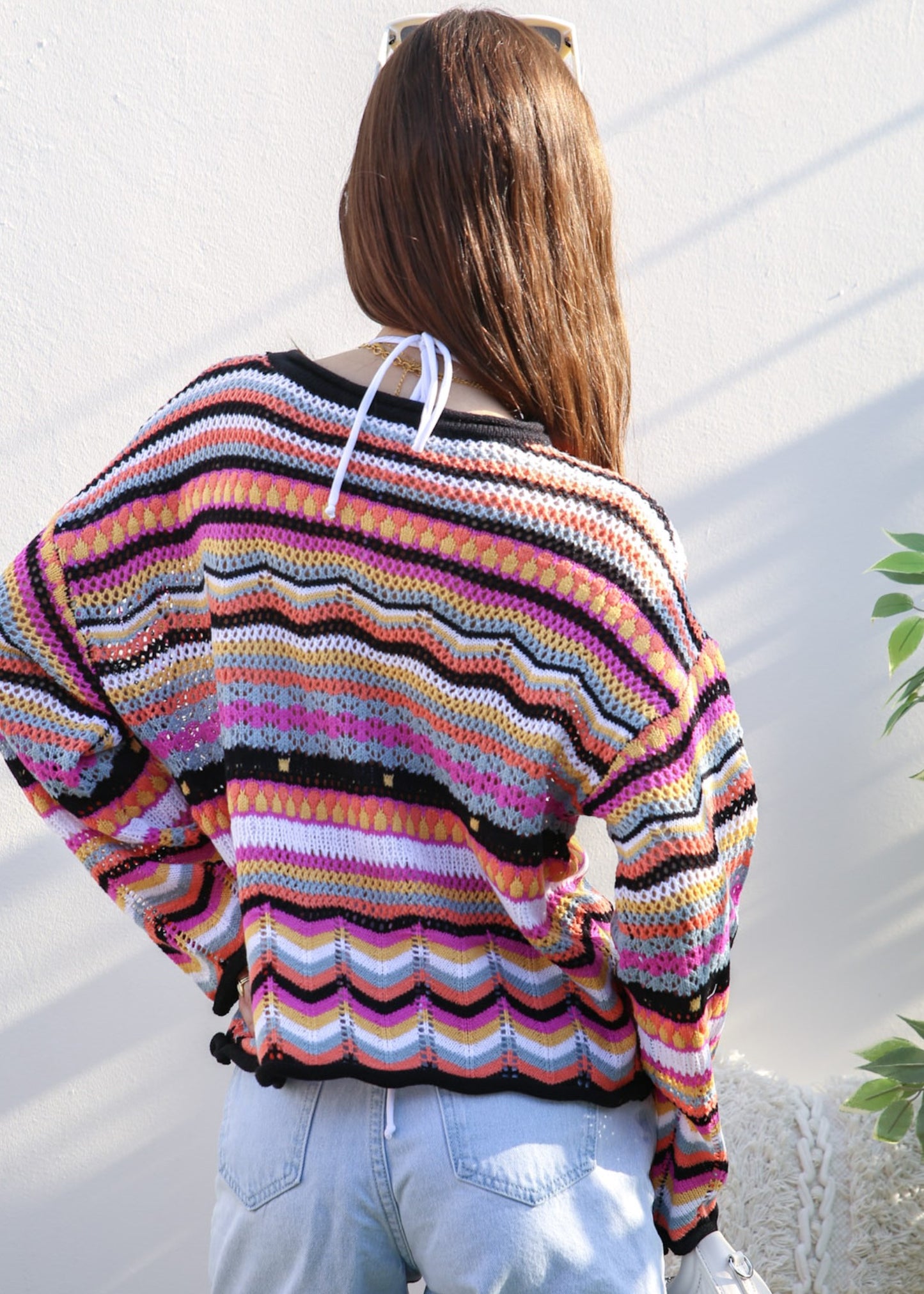 Multicolor Geometric Striped Sweater