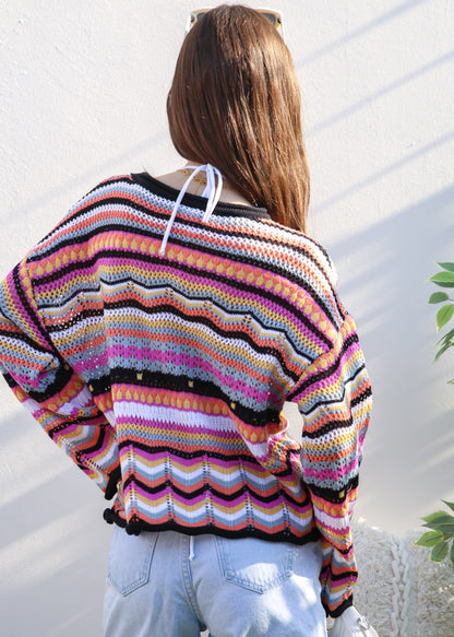 Multicolor Geometric Striped Sweater