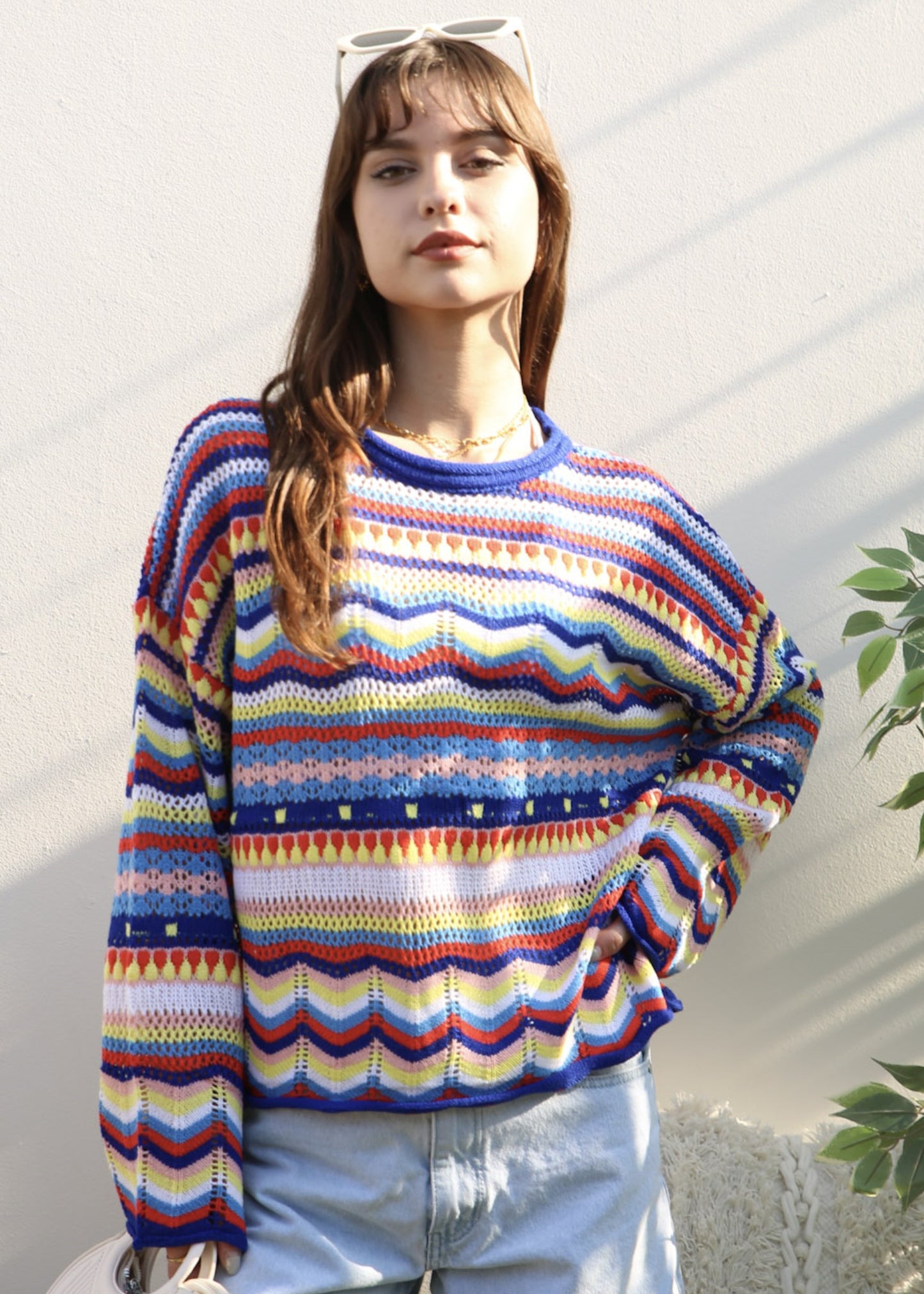 Multicolor Geometric Striped Sweater