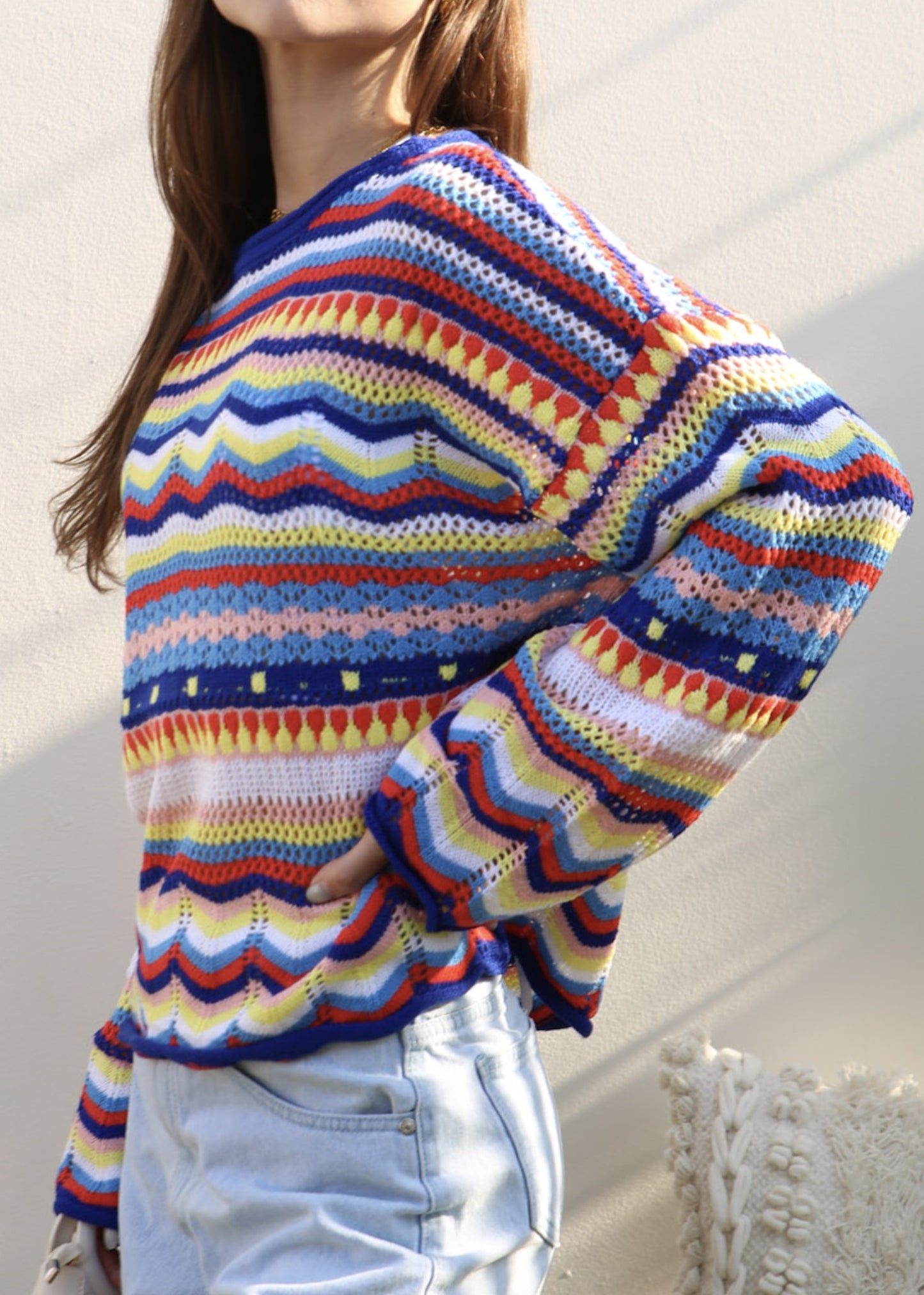 Multicolor Geometric Striped Sweater