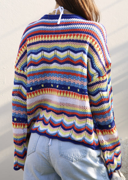 Multicolor Geometric Striped Sweater