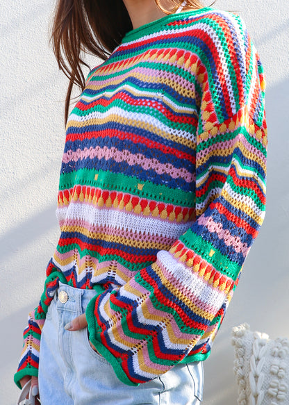 Multicolor Geometric Striped Sweater