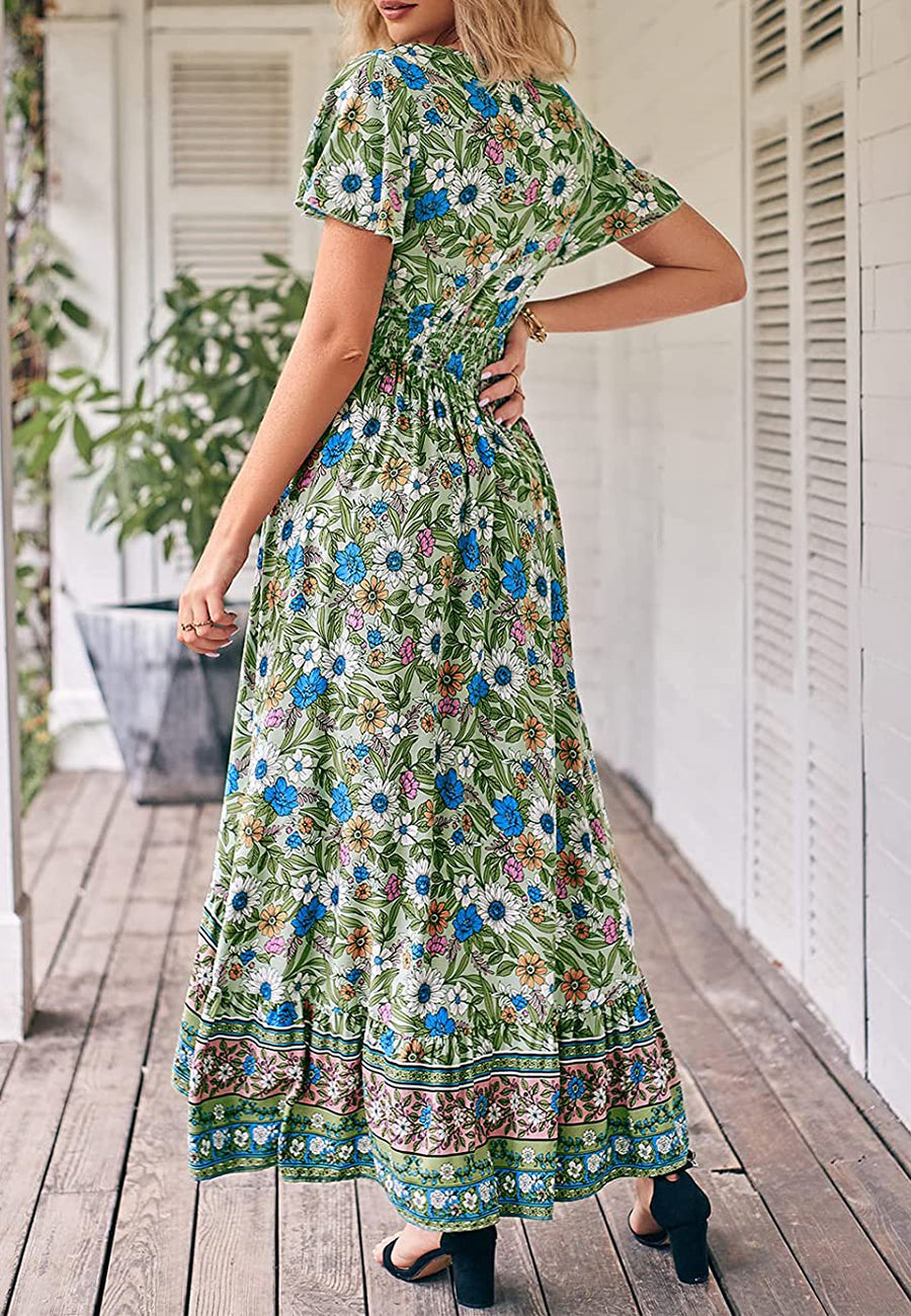 Vestido bohemio con lazo en la parte delantera, corte alto y bajo