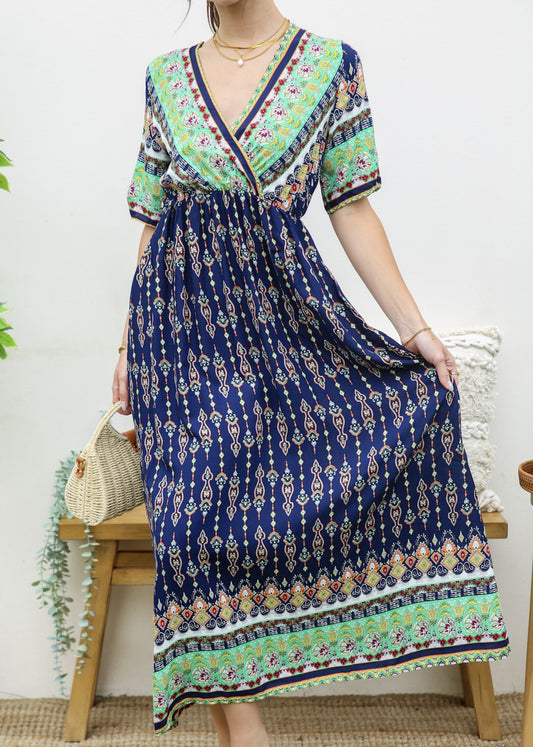 Surplice Neck Bohemian Maxi Dress