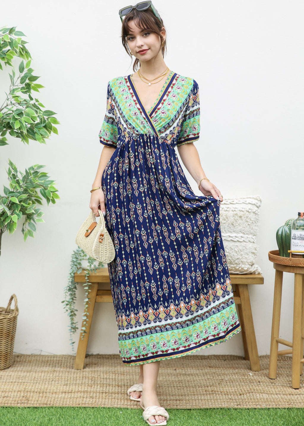 Surplice Neck Bohemian Maxi Dress