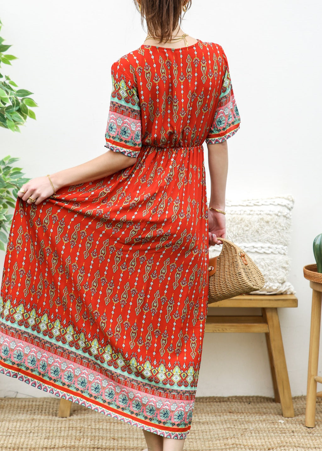 Surplice Neck Bohemian Maxi Dress
