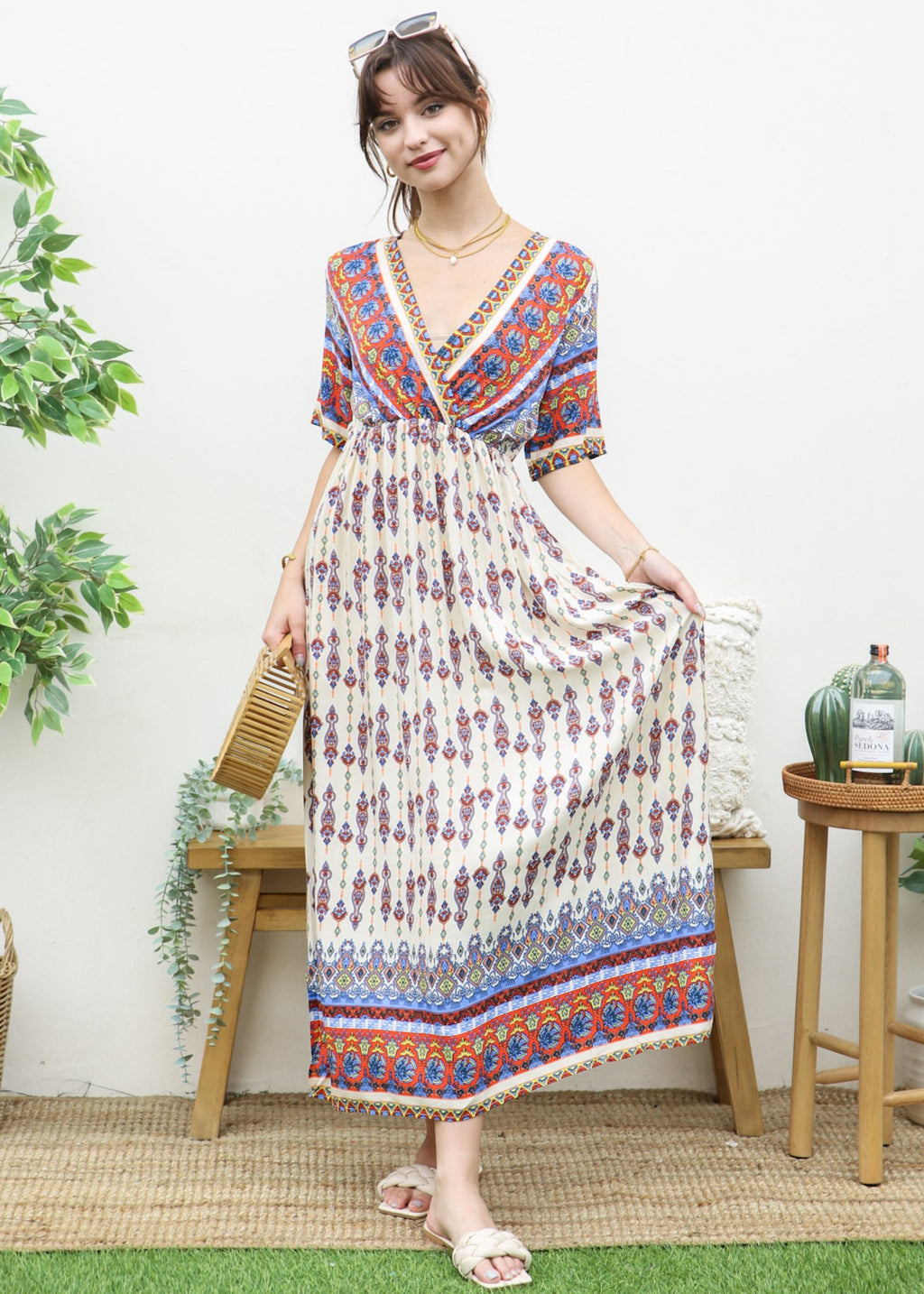 Surplice Neck Bohemian Maxi Dress