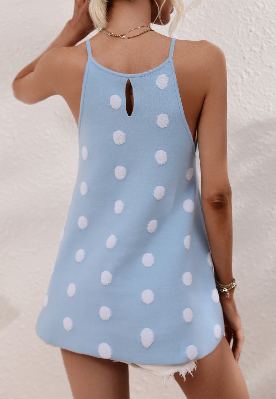 Polka Dot Halter Neck Knit Top