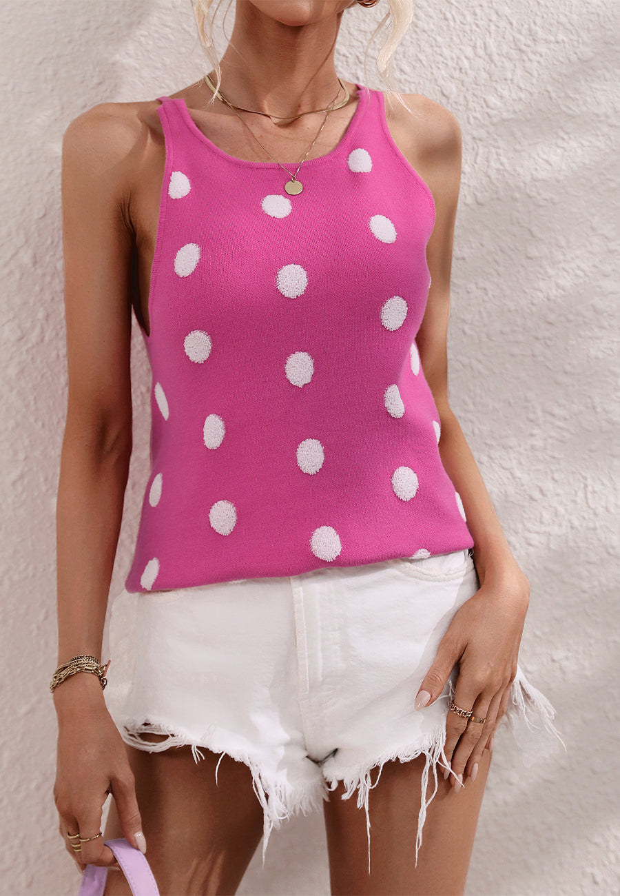 Polka Dot Halter Neck Knit Top