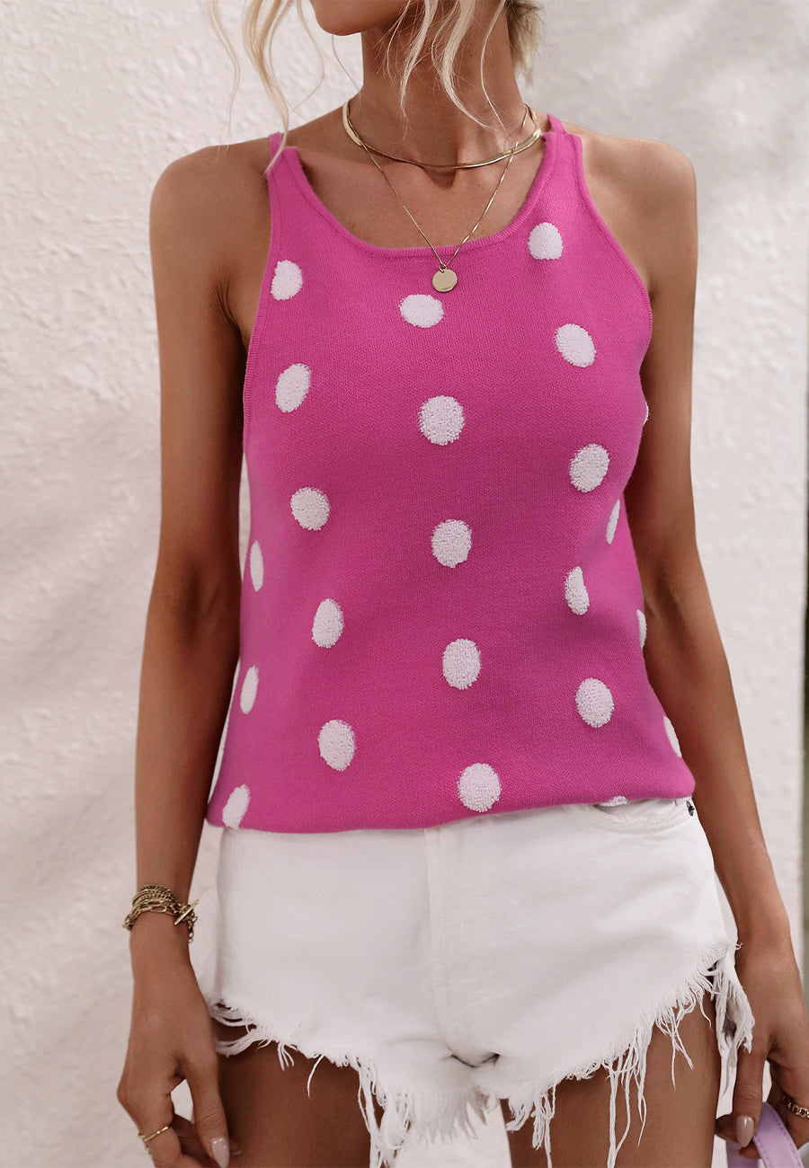 Polka Dot Halter Neck Knit Top