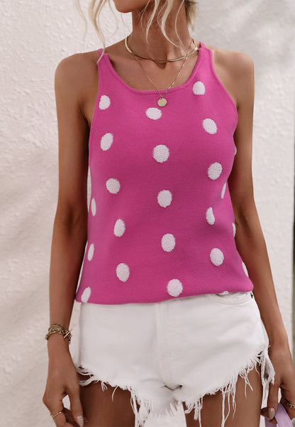 Top de punto con cuello halter y lunares