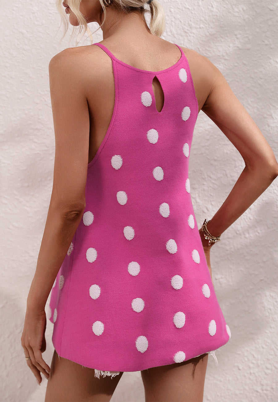 Polka Dot Halter Neck Knit Top
